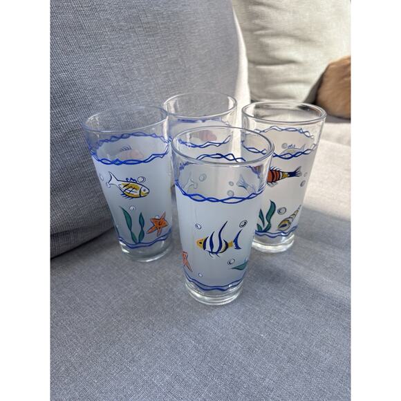 Vintage KIG Nautical Glass Tumbler (s) LOT OF 4 Tropical Fish Clear Frosted - Picture 4 of 8